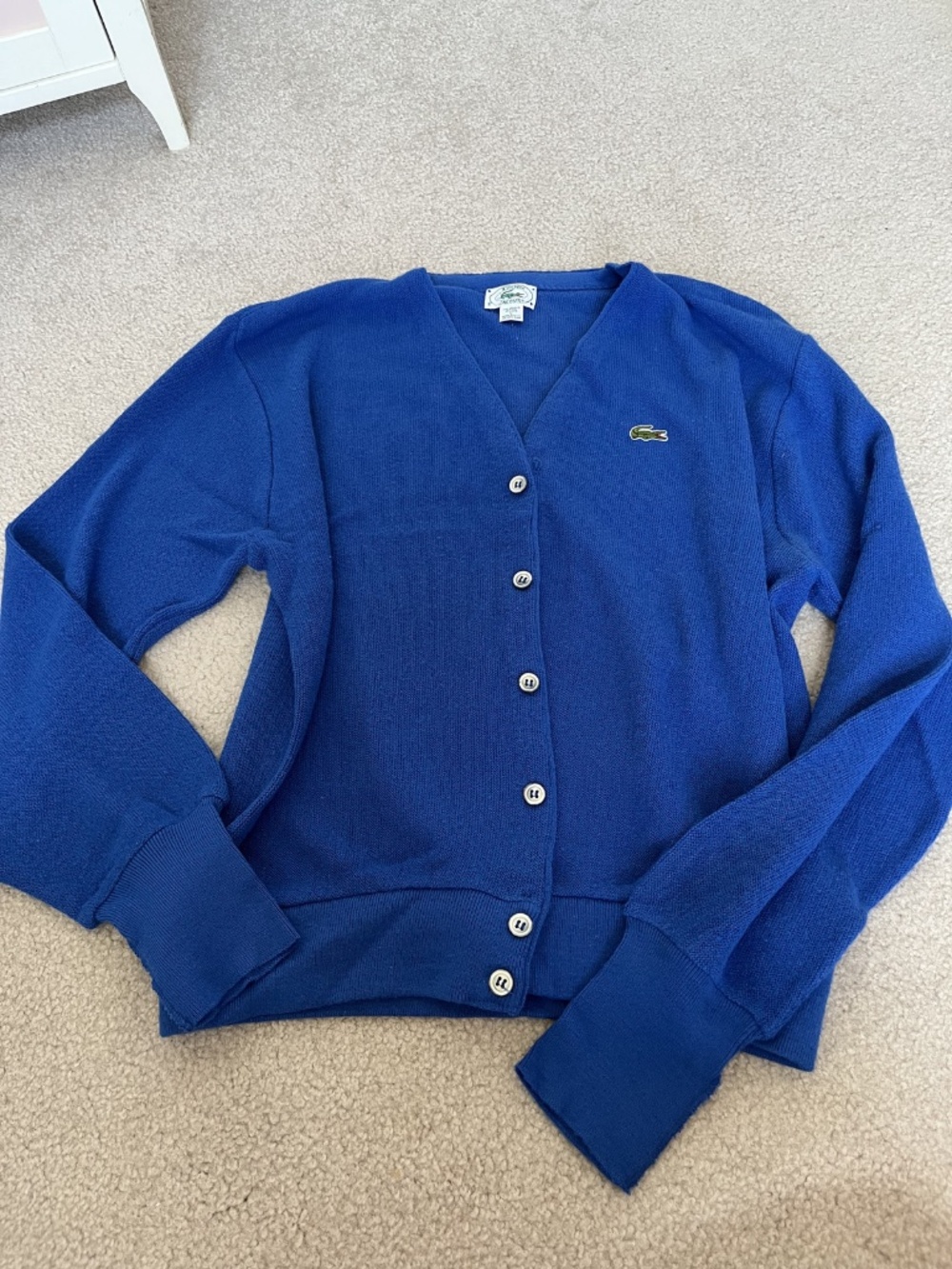 Vintage 80 IZOD Lacoste Blue Cardigan Sweater Men’s Size L Preppy Crocodile Logo
